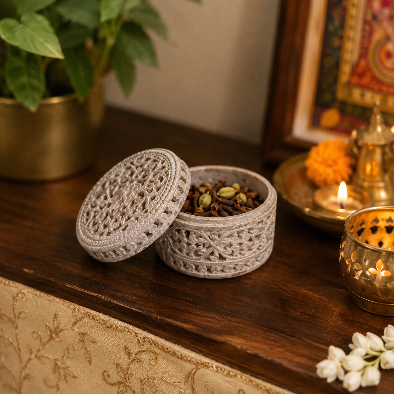 Royal Floral Carving Marble Box