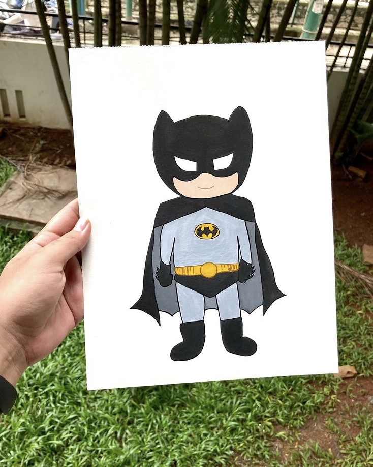 Kid Batman-Inspired 8x12 Watercolour Painting – handmade product view 1