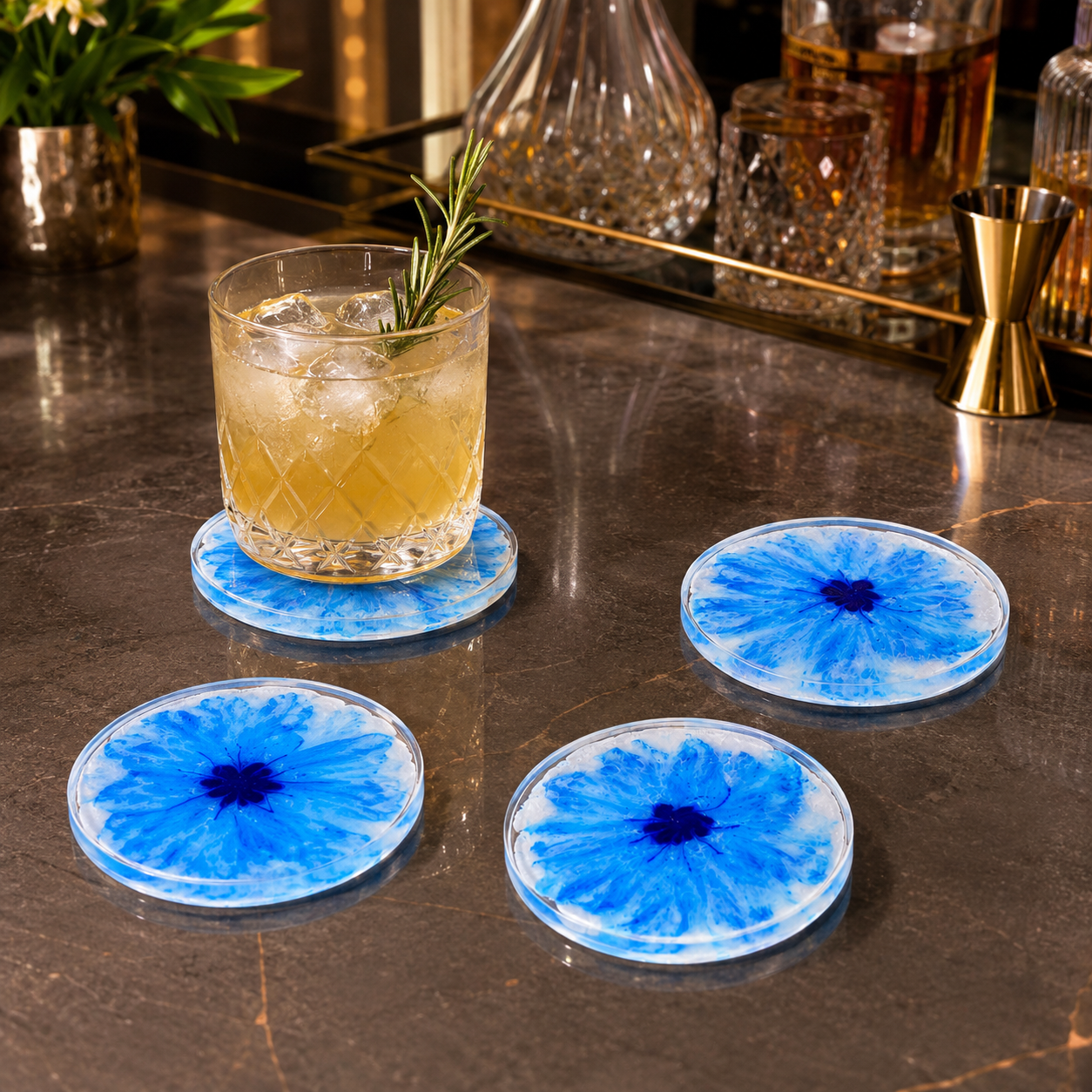 Blue & White Ink Resin Coasters β handmade product view 7