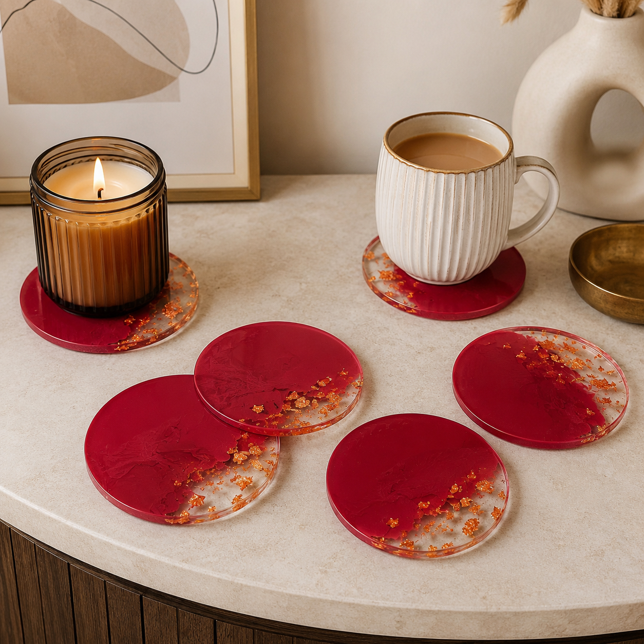 Red Ombre Coasters - Set of 6 – handmade product view 9