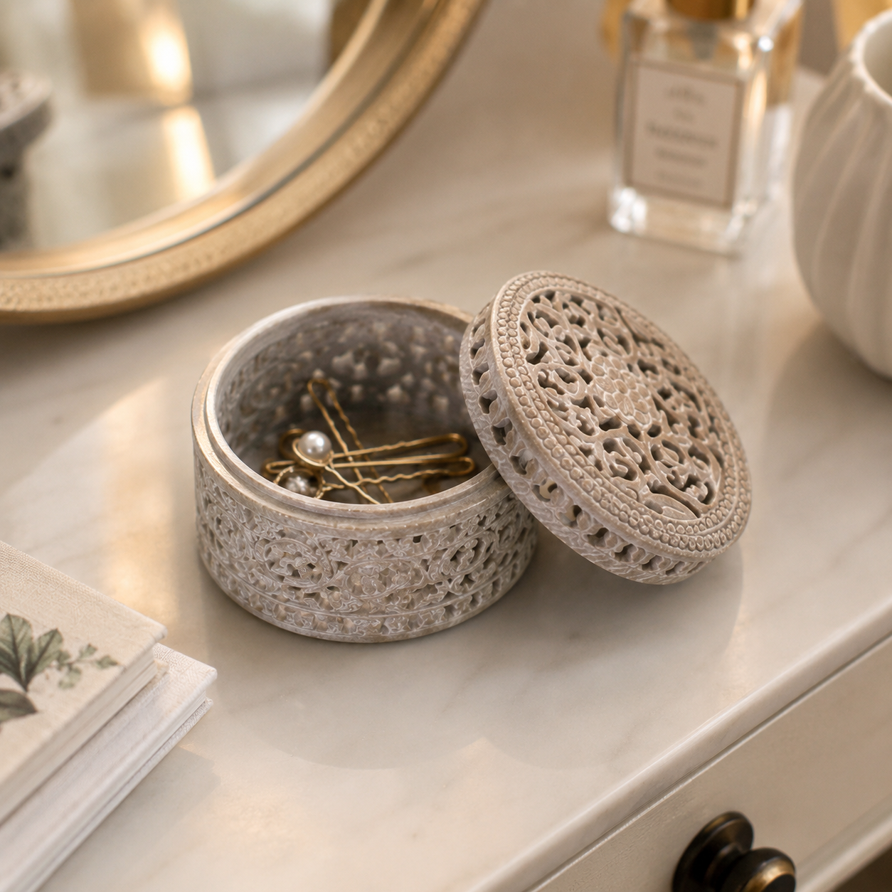 Royal Floral Carving Marble Box