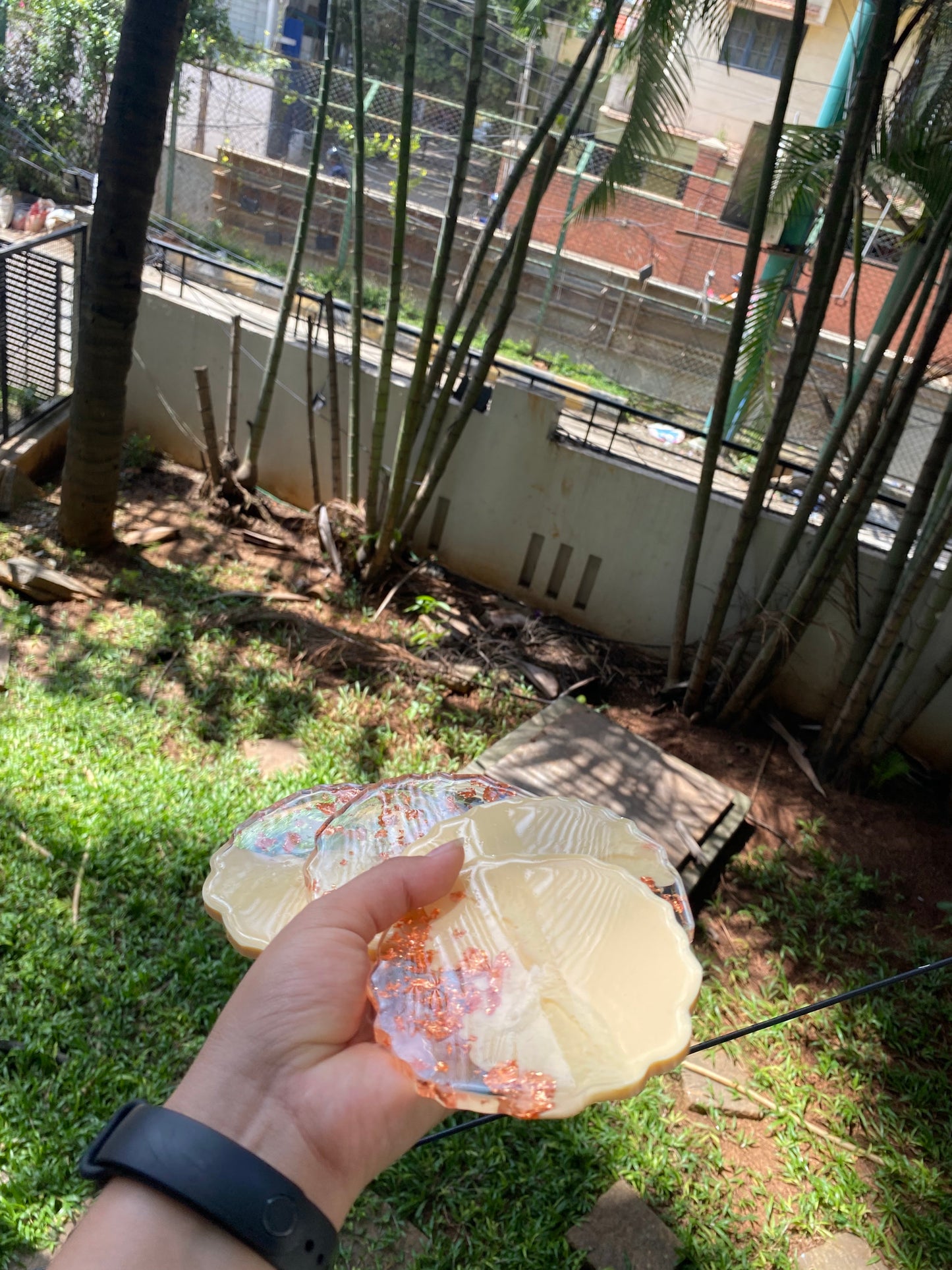 Cream and rose gold ombre coasters