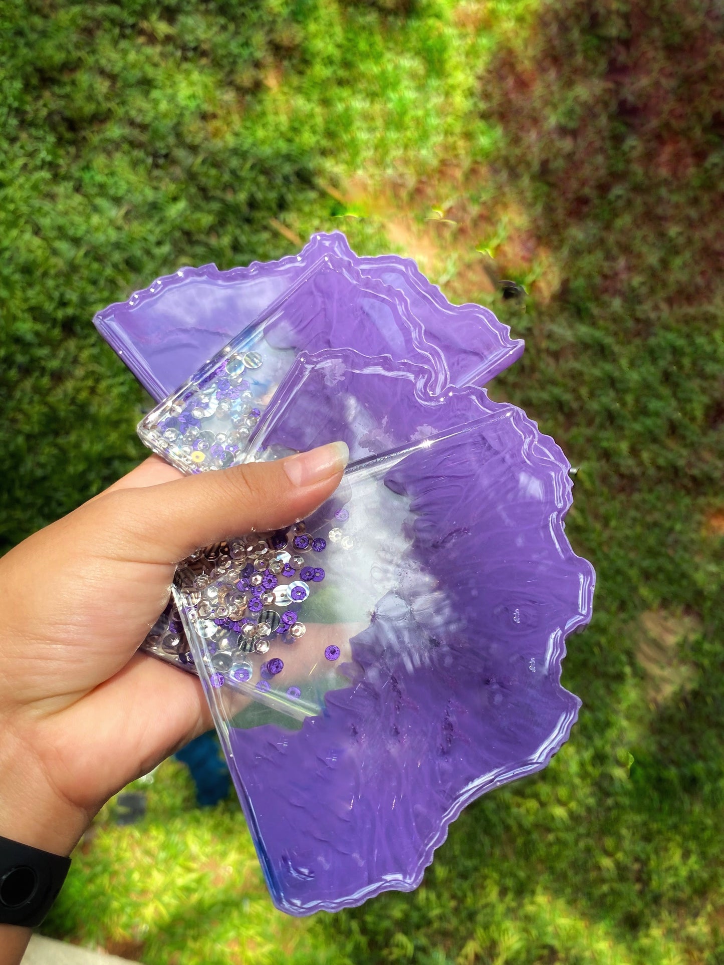 Purple & Multi Sequin Resin Coasters