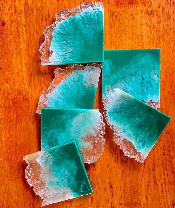 Ocean Green Agate Resin Coasters – Set of 6