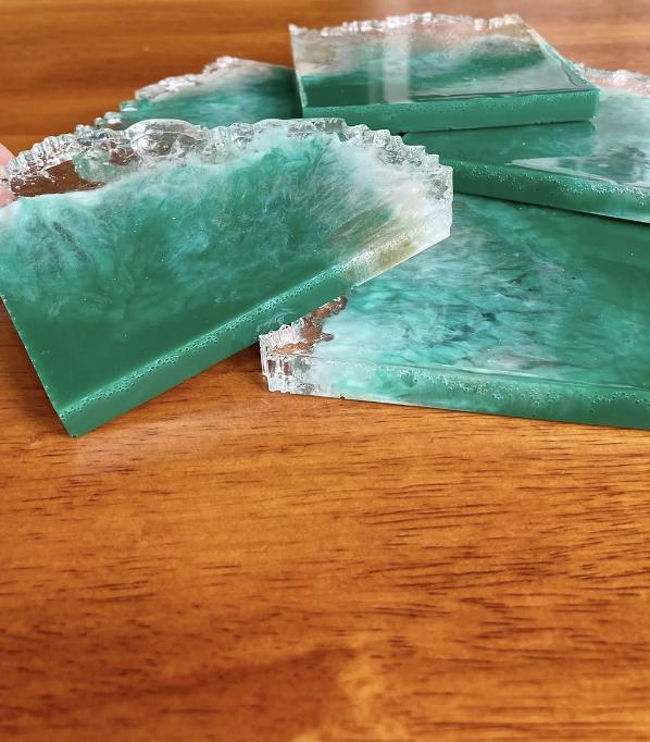 Ocean Green Agate Resin Coasters – Set of 6