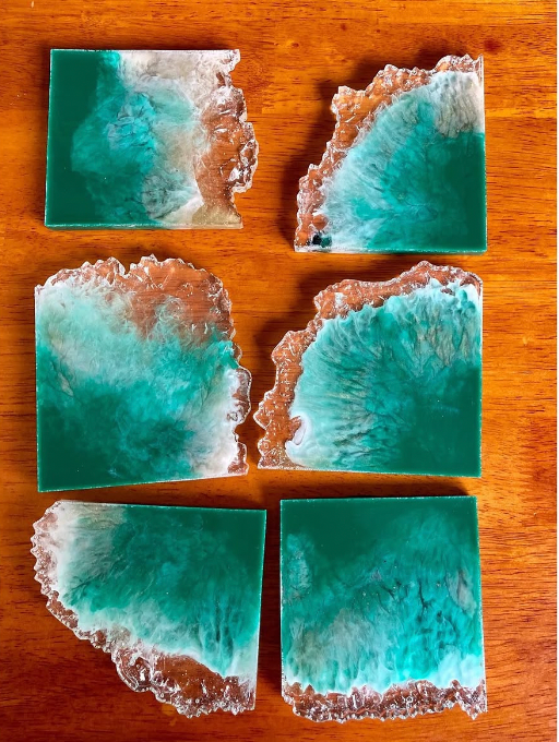 Ocean Green Agate Resin Coasters – Set of 6