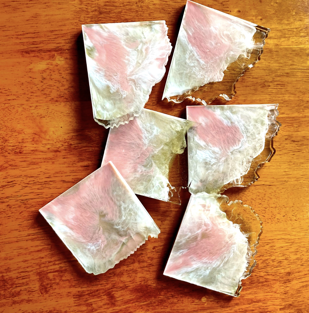 Pink & White Marble Resin Coasters