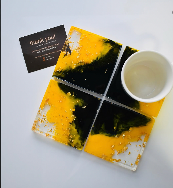 Bumble Bee Yellow & Black Resin Coasters