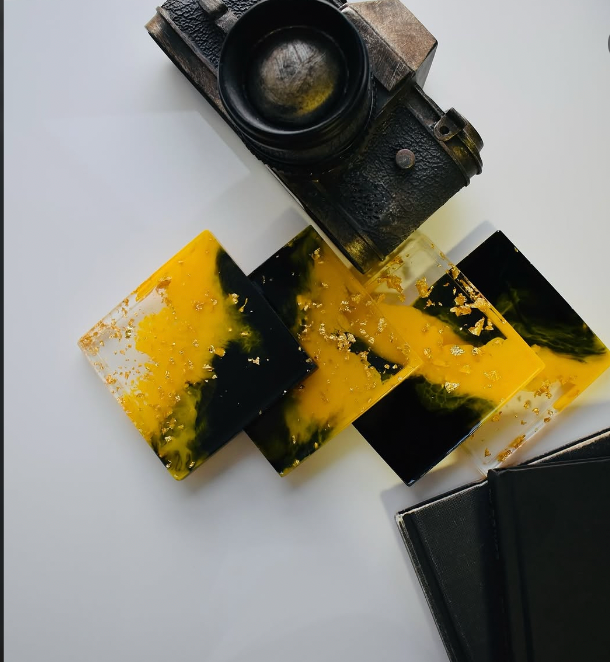 Bumble Bee Yellow & Black Resin Coasters