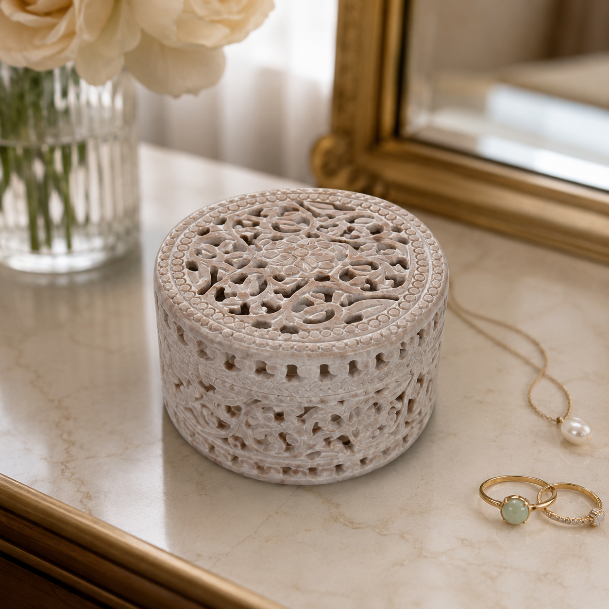 Royal Floral Carving Marble Box