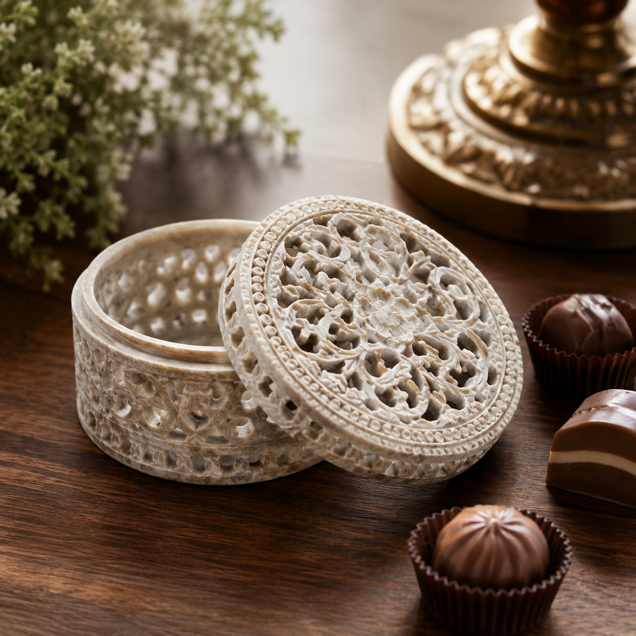 Royal Floral Carving Marble Box