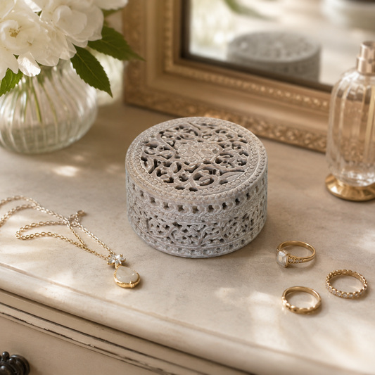 Royal Floral Carving Marble Box