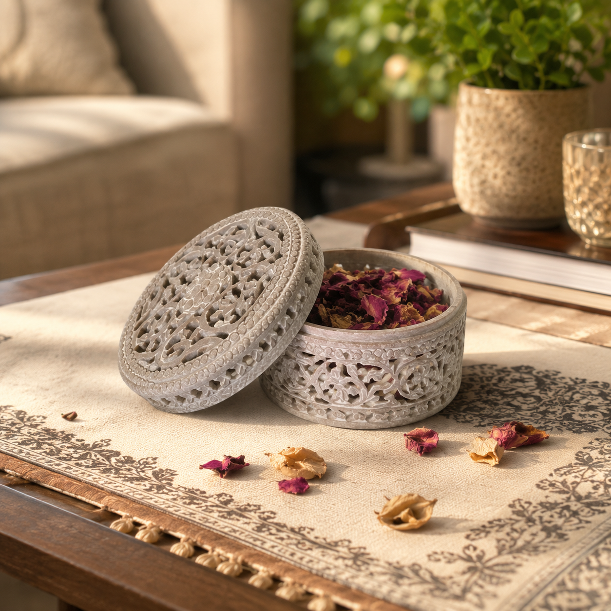 Royal Floral Carving Marble Box