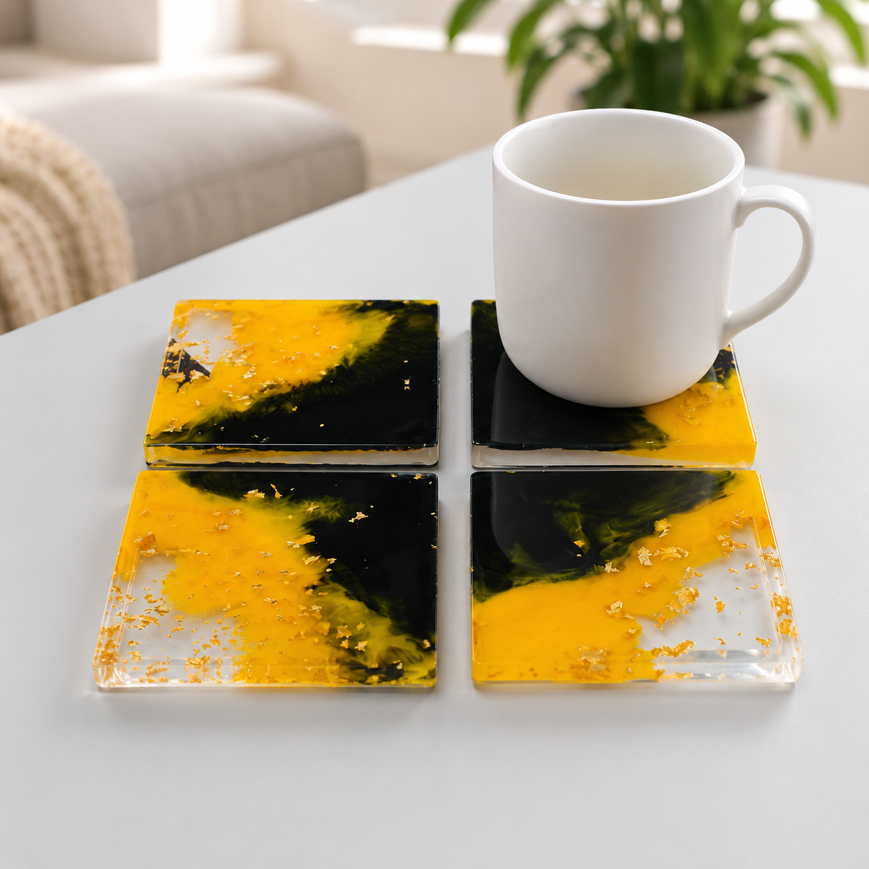 Bumble Bee Yellow & Black Resin Coasters