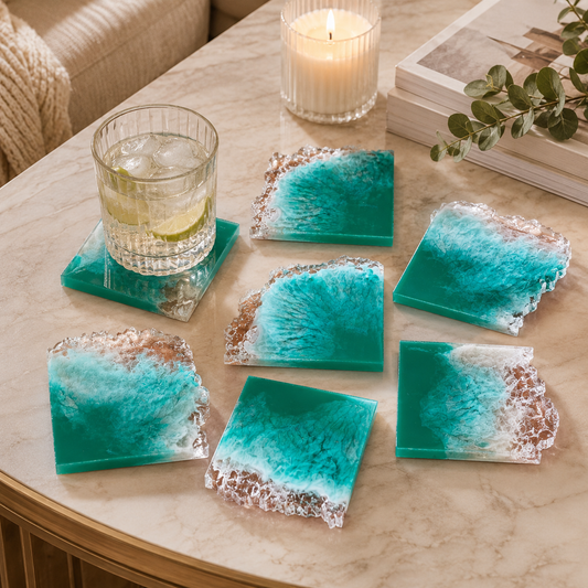 Ocean Green Agate Resin Coasters – Set of 6