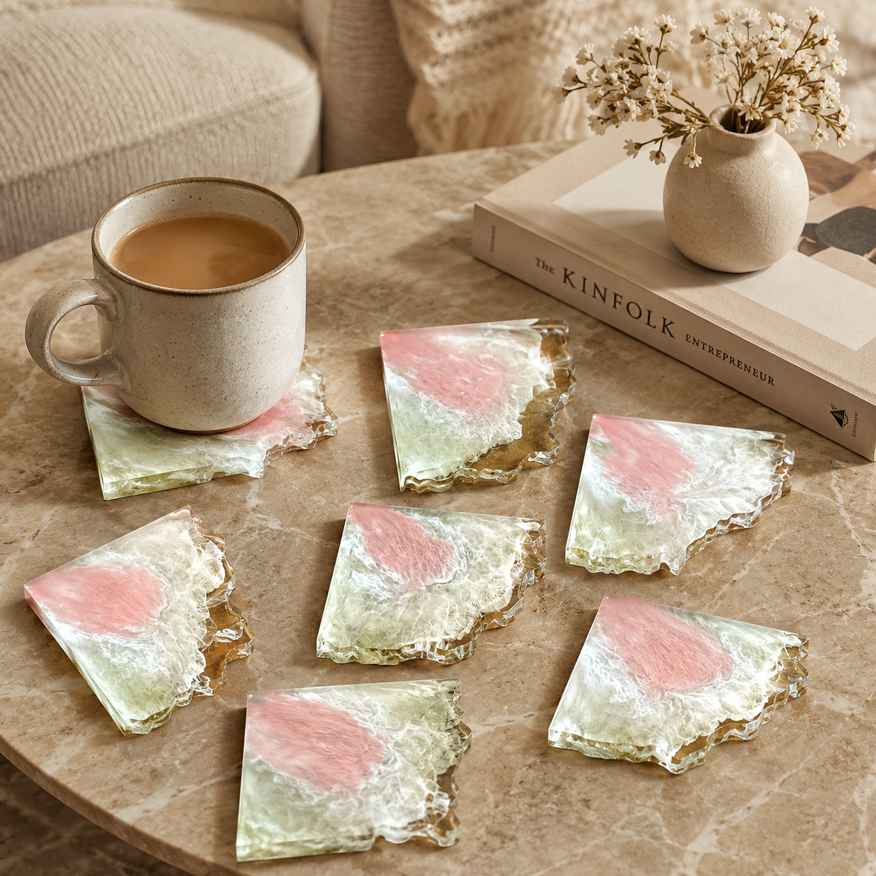 Pink & White Marble Resin Coasters