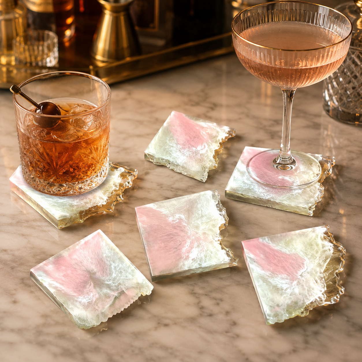 Pink & White Marble Resin Coasters