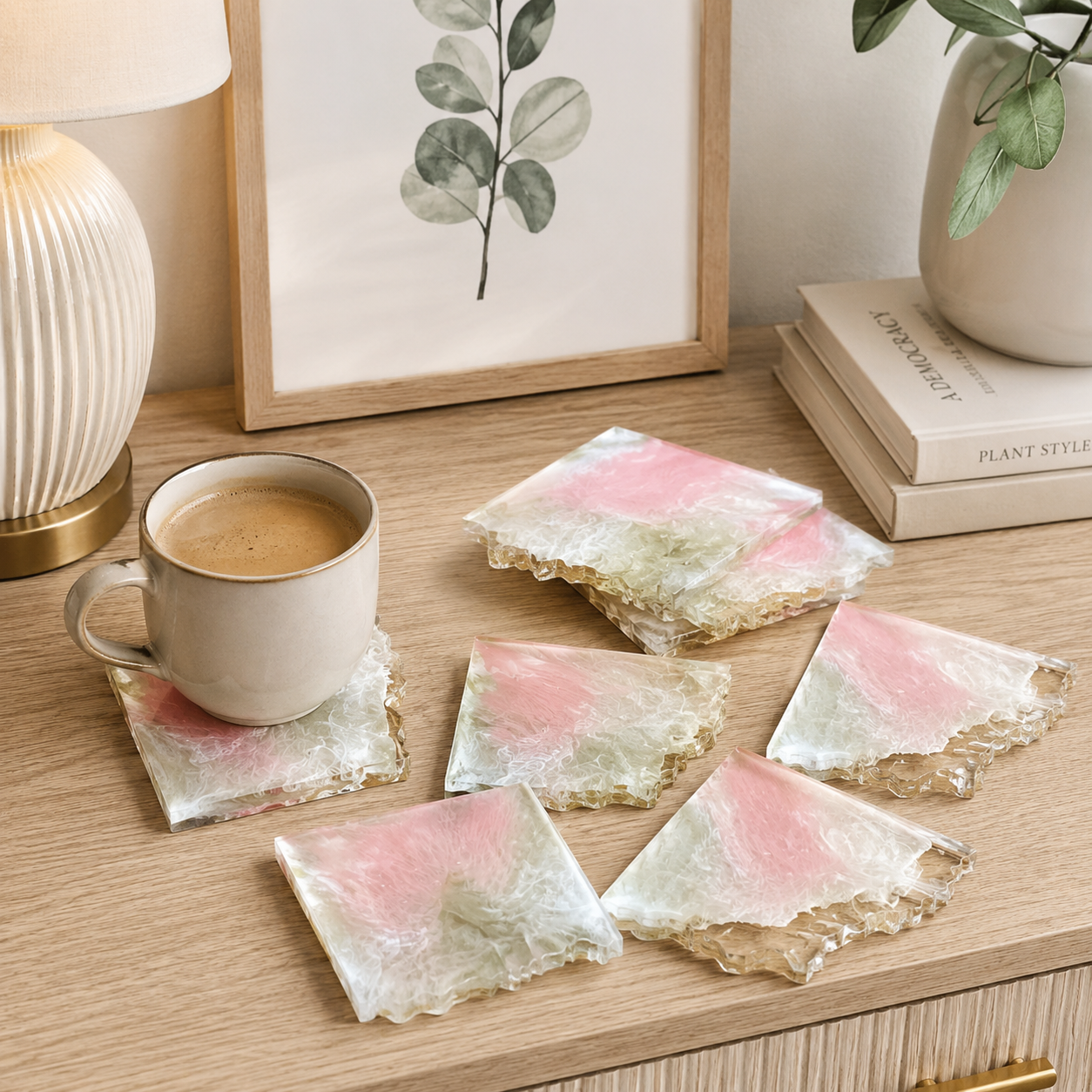 Pink & White Marble Resin Coasters