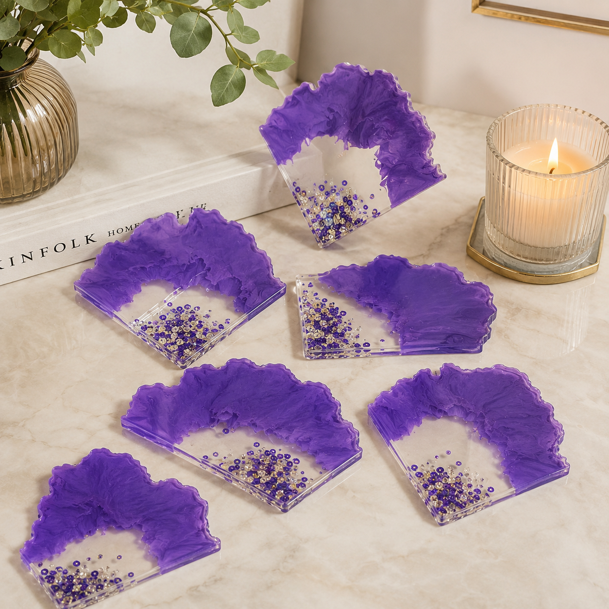 Purple & Multi Sequin Resin Coasters