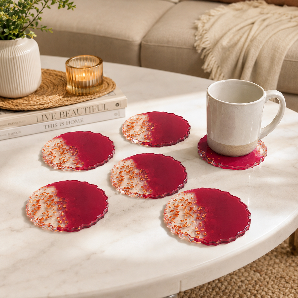 Red Ombre Coasters - Set of 6 [Pre order]