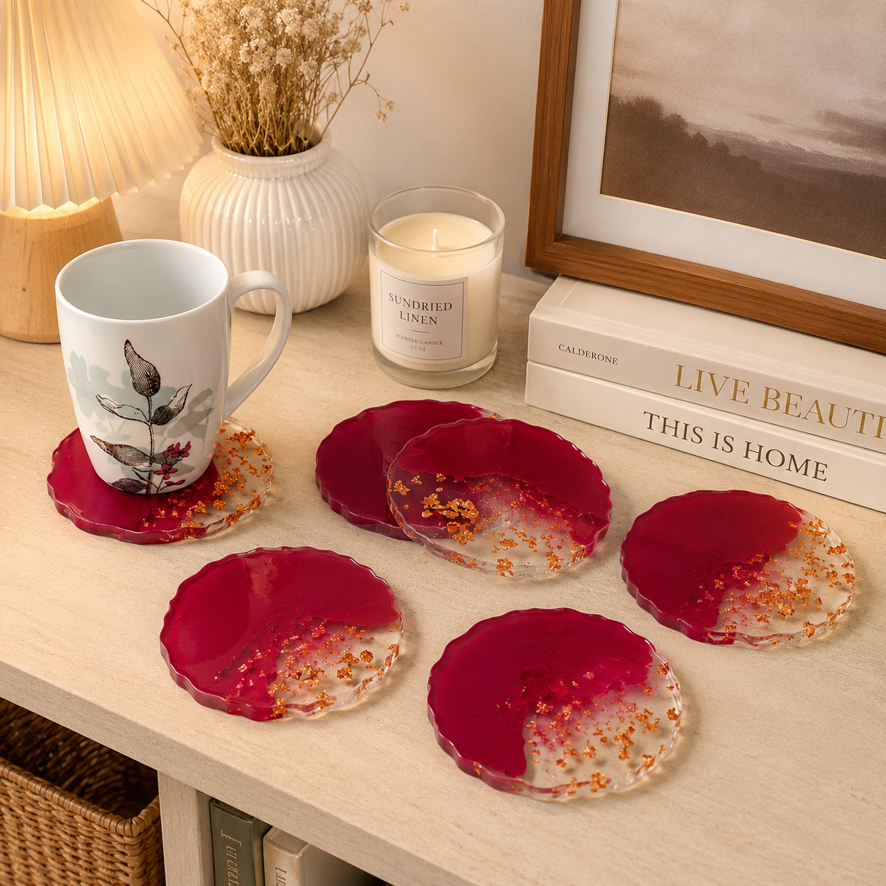 Red Ombre Coasters - Set of 6 [Pre order]