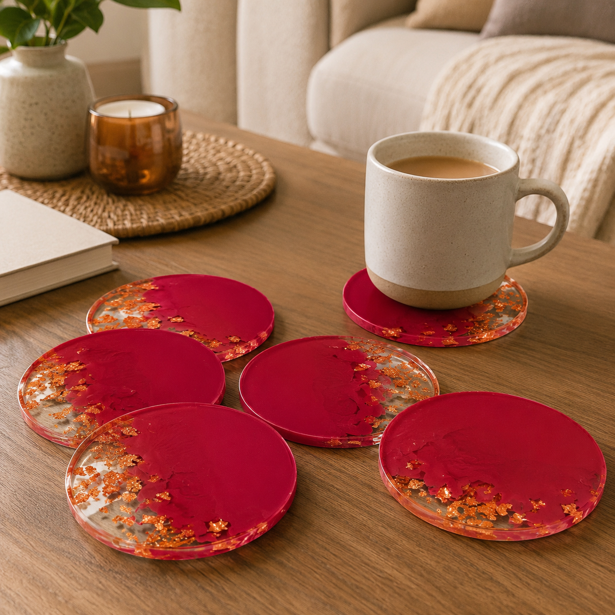 Red Ombre Coasters - Set of 6 [Pre order]