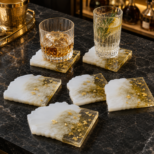 White & Gold Marble Resin Coasters