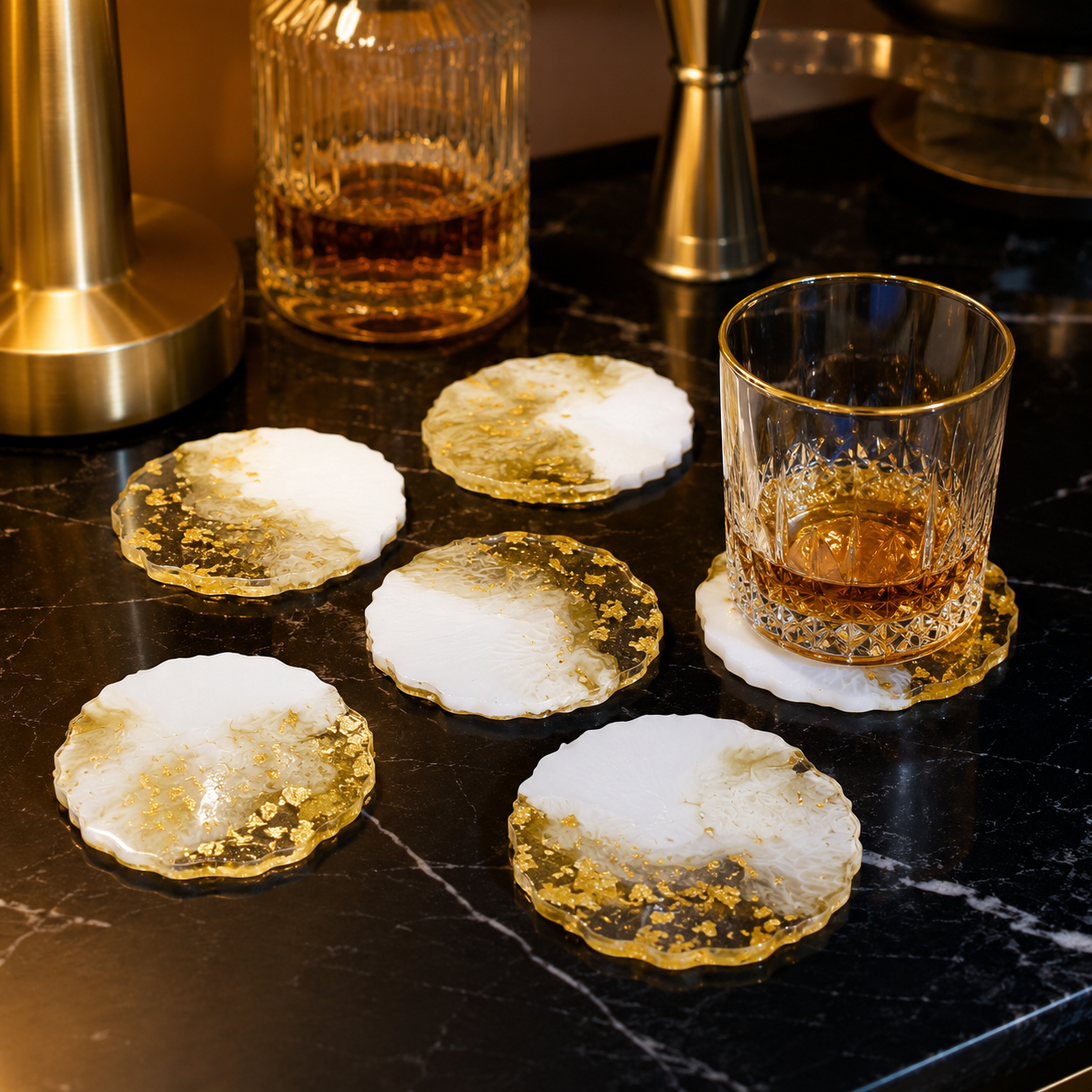 White & Gold Marble Resin Coasters