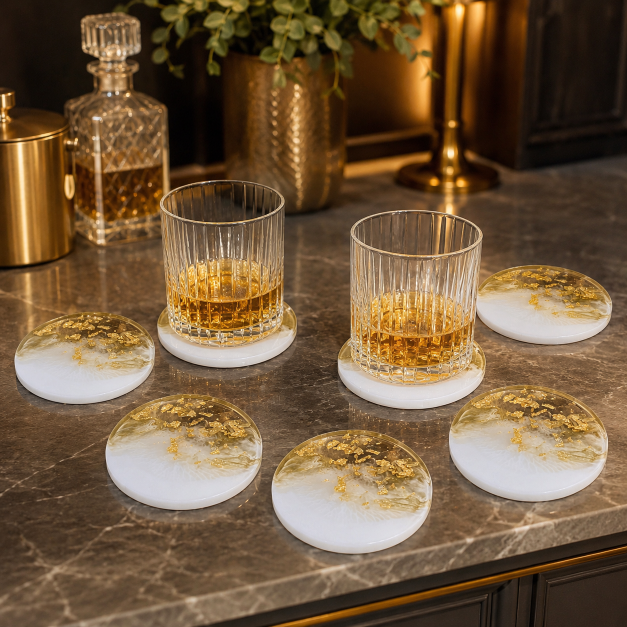 White & Gold Marble Resin Coasters