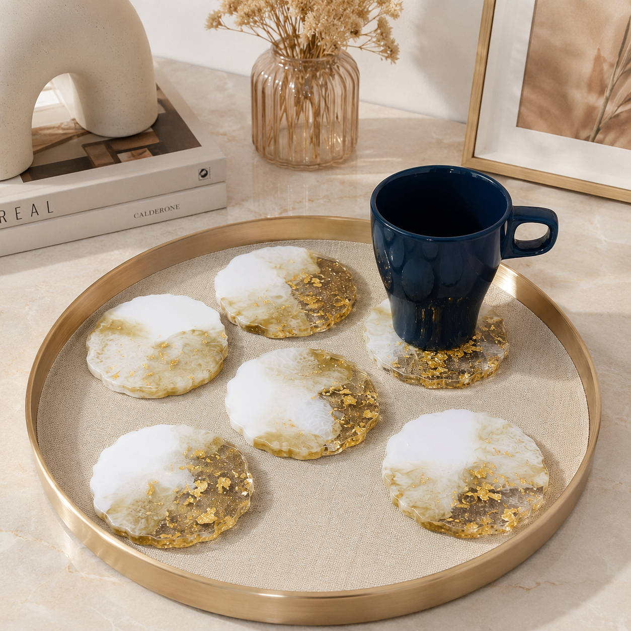 White & Gold Marble Resin Coasters