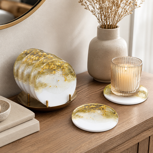 White & Gold Marble Resin Coasters