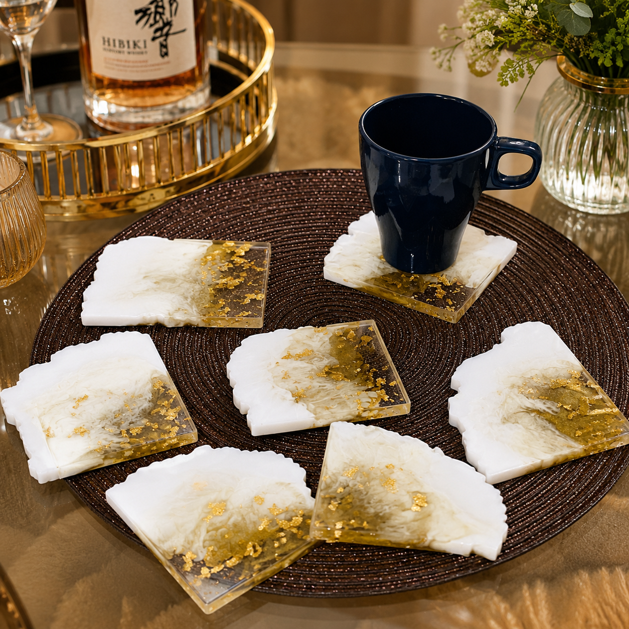 White & Gold Marble Resin Coasters