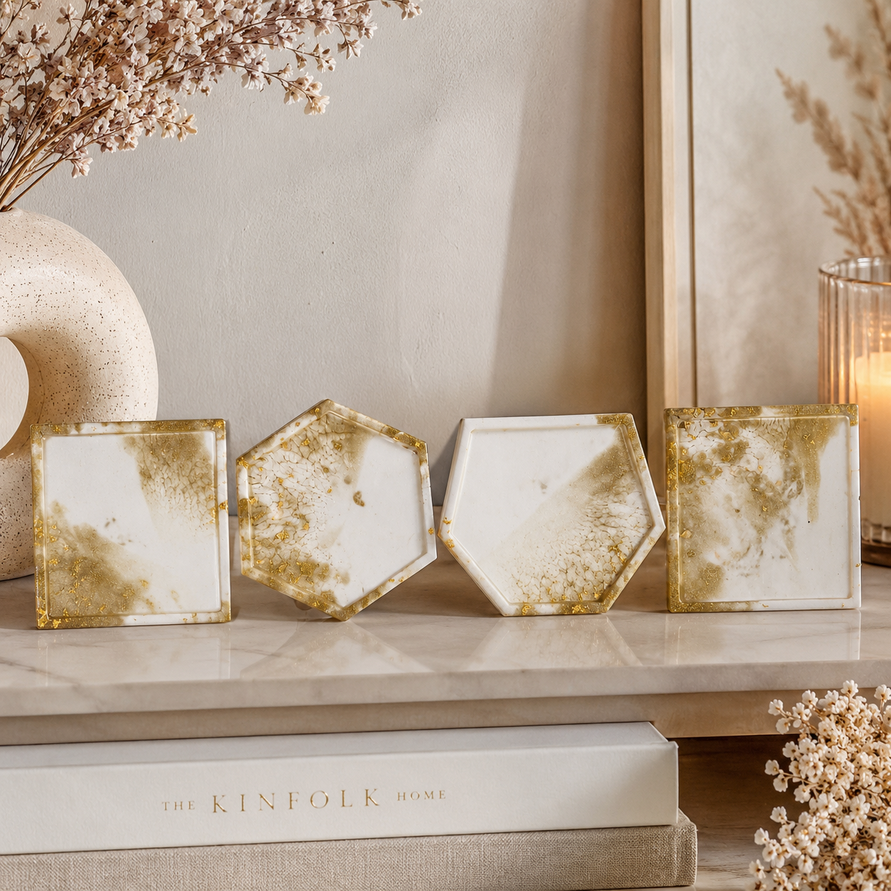 White & Gold Marble Resin Coasters