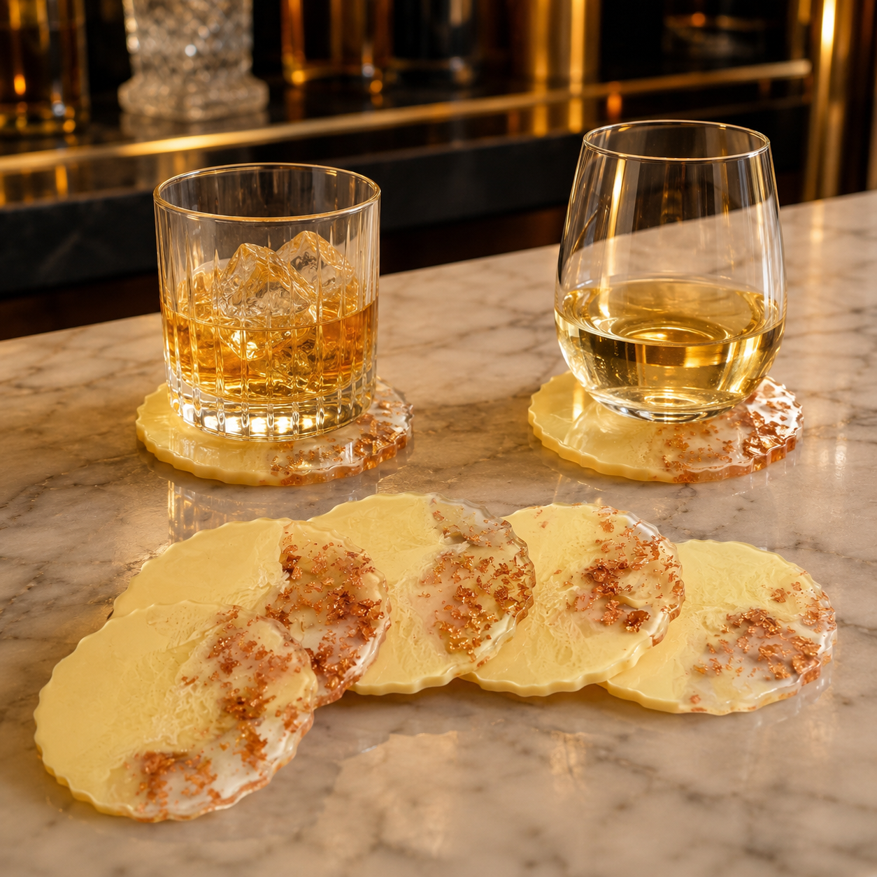 Cream and rose gold ombre coasters