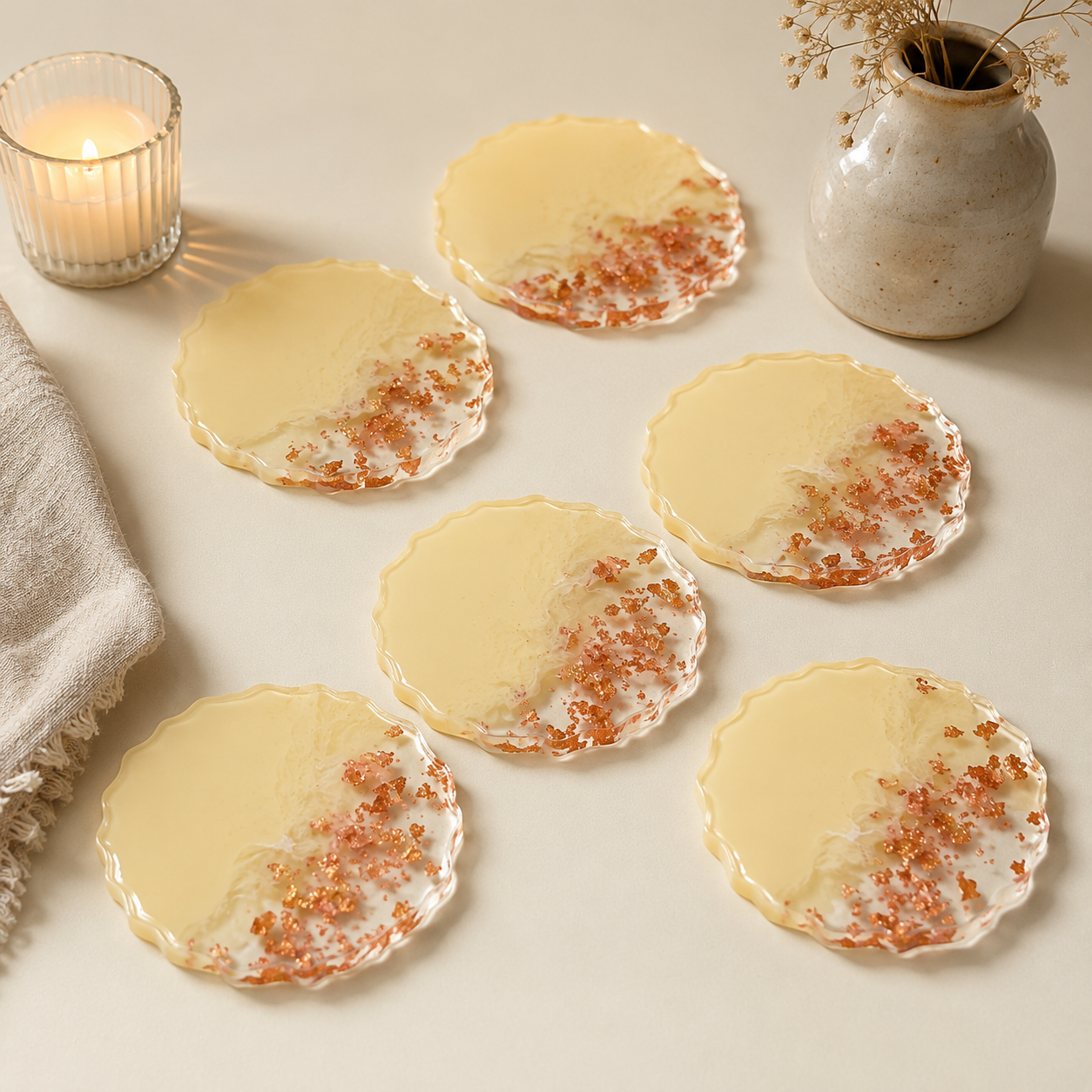Cream and rose gold ombre coasters