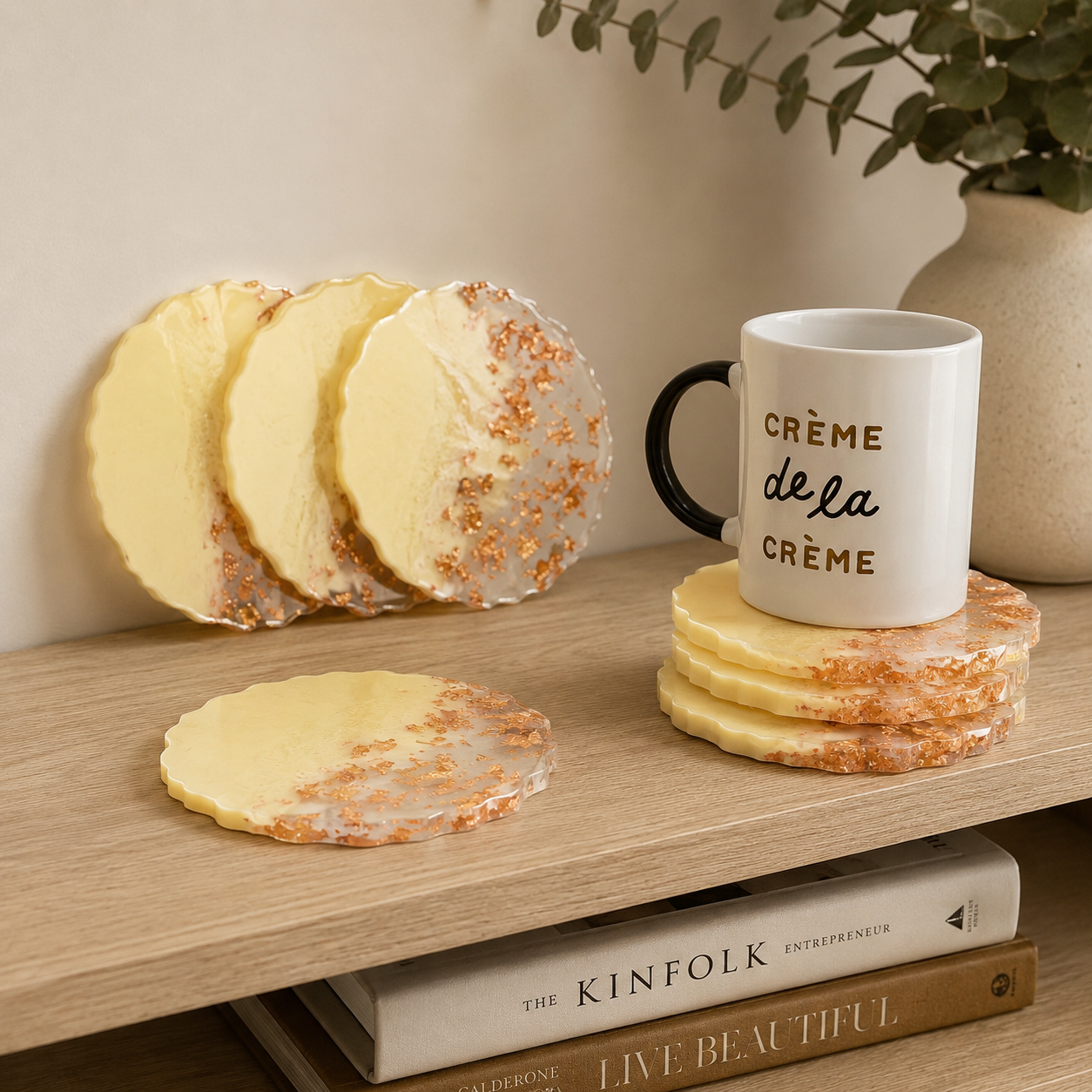 Cream and rose gold ombre coasters